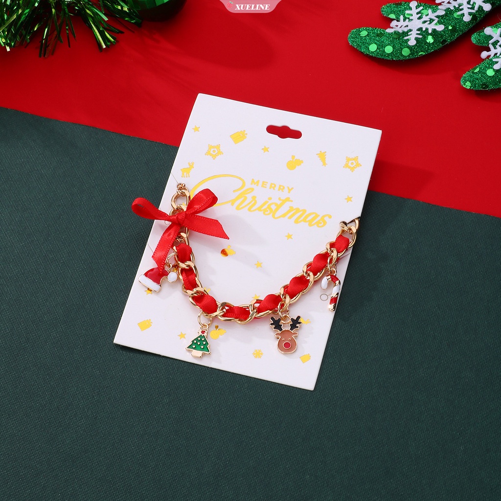 Baru Perhiasan Natal Pesona Gelang Dengan Topi Natal Pohon Natal Tongkat Berjalan Tenun Tangan Gelang Halus Untuk Gadis Anak Hadiah [ZXL]