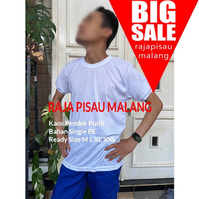 Kaos Putih Polos Pendek Kerah Biasa Bahan Pe