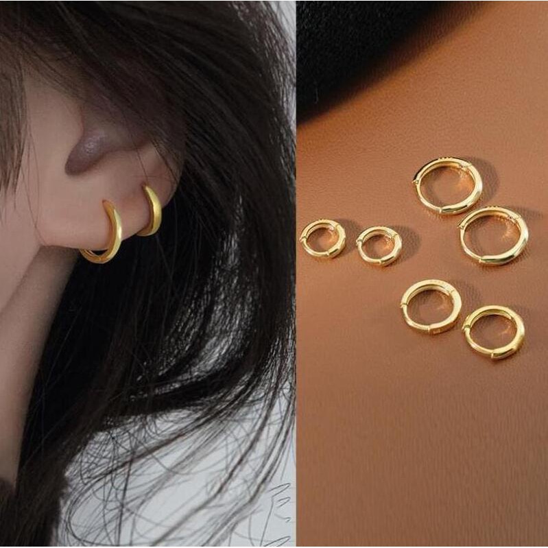 Anting Tindik Lingkaran Kecil Korea Anting Tindik Emas Perak Hoop Earrings Ear Buckle Perhiasan Aksesoris