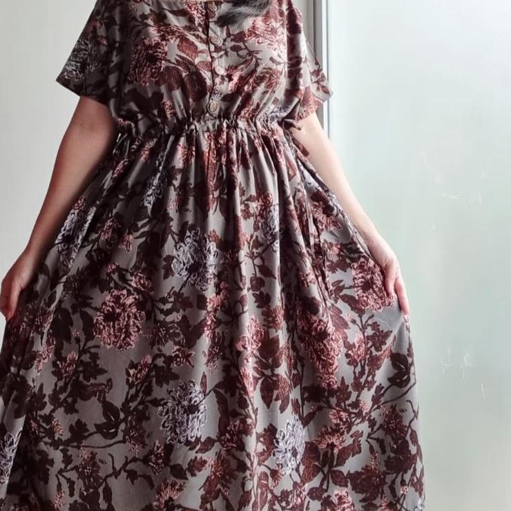 BIR.10De22т ‑ NAOMI | PART 1 | Dress Serut Bumil Busui Friendly Kerah Kotak Kancing Depan Lengan Pen