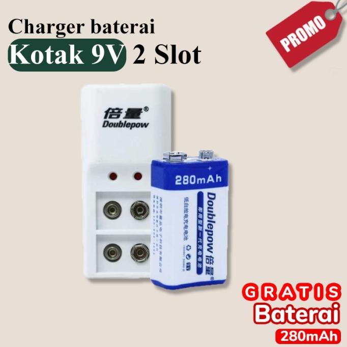 CHARGER BATU BATERAI KOTAK 9V 2 SLOT CAS BATRAI BATRE RECHARGEABLE