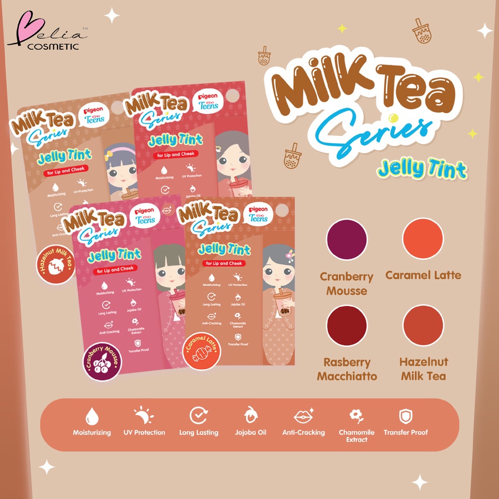 ❤ BELIA ❤ PIGEON Teens Jelly Tint | Lip Tint | Lip and Cheek | Jelly Tint Milk Tea Series | Pelembab Bibir BPOM