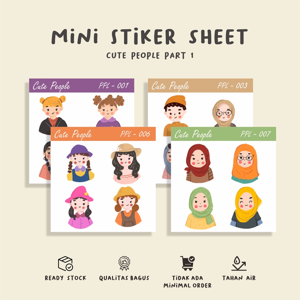 

( 10 pcs )cutting/non cutting/stiker sheet murah/CUTE PEOPLE 1/waterproff murah