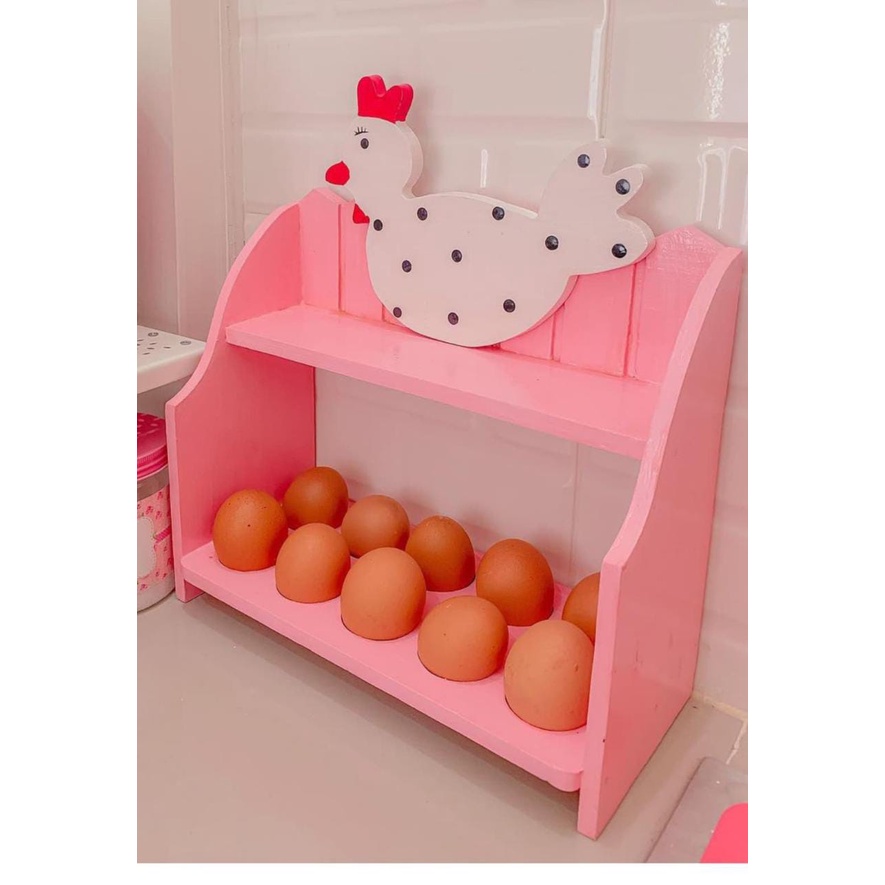 Rak Tempat Telur Ayam Dapur Kayu Susun 2 Shabby Chic Hiasan Dekorasi Rumah Kitchen Pink Isi 10 Butir