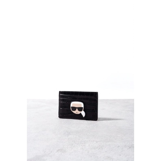 

KL K/ikonik card holder croc stamp Black