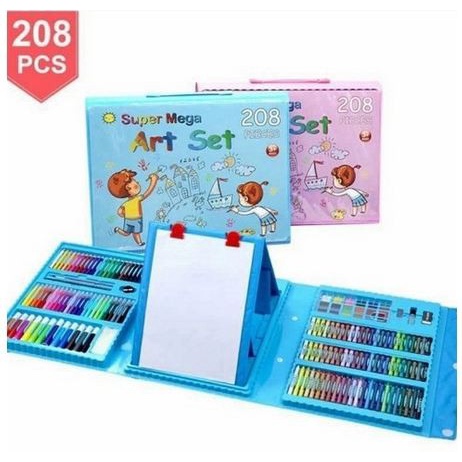 208 Pcs Watercolor Menggambar Seni Marker Sikat Pena Set Anak Lukisan Seni Set Alat Anak-anak untuk Gift Set Alat Tulis Kantor - Crayon Set 208 pcs - Kenji Shop