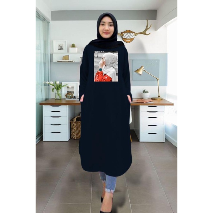 Tunik wanita DTF HIJAB RED/ tunik murah / tunik kekinian / tunik panjang / tunik import / tunik jumbo