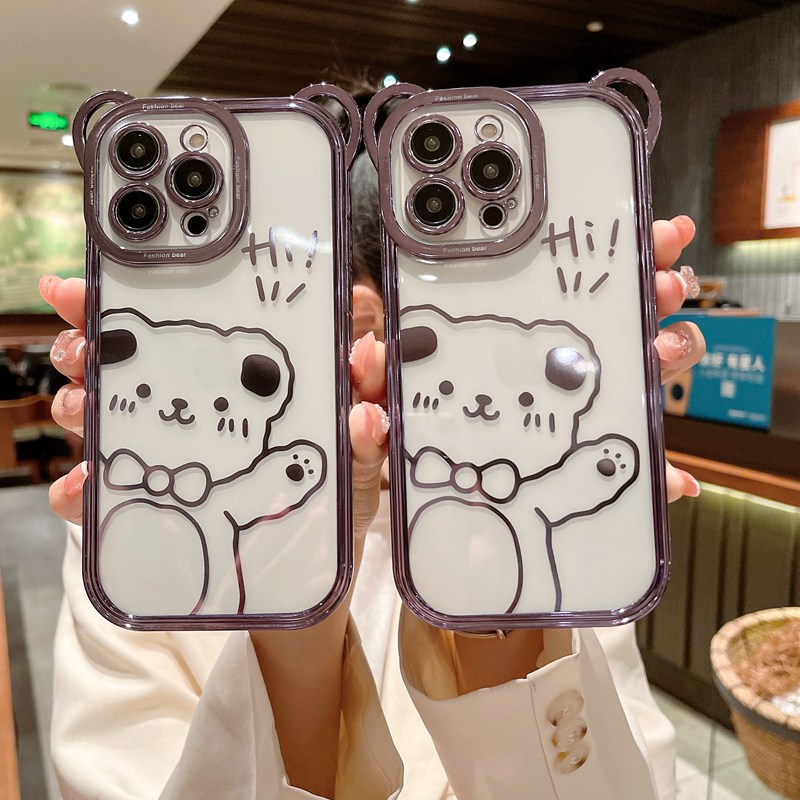 Cute Bear Design Electroplating Soft Silicone Bunny Case hp for iPhone 14 Plus Casing IPhone 11 12 13 14 Pro Max Women's Girls Gifts Bumper Shock Resistant Cover