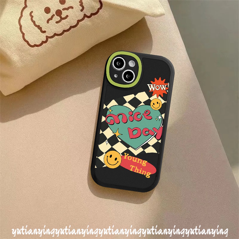 IPHONE Casing Papan Catur Smile Love Hati Lucu Kompatibel Untuk Iphone11 12 14 13 Pro Max7 8 6 6s Plus XR 14plus X XS MAX Se2020Couple Case Soft TPU Back Cover