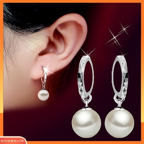 [WONE] Wanita's Elegan Mutiara Imitasi Menjuntai Eardrop Ear Hoop Earrings Perhiasan Pesona