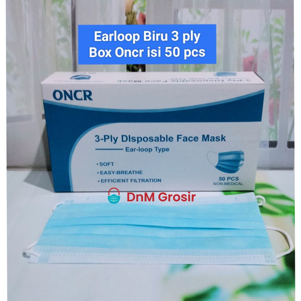 Masker Earloop Biru Embos 3 ply Kemenkes isi 50 Pcs