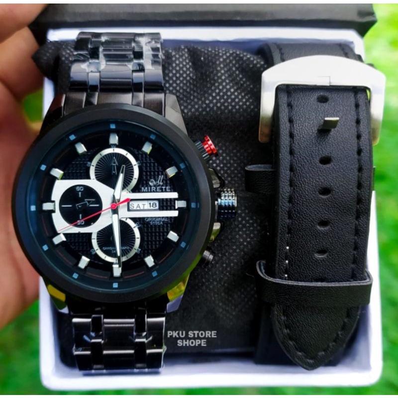 Jam Tangan Pria Mewah Mirete Original Bahan Import New Tanggal Hari Aktif Waterresist Free Box/Free Tali Kulit/Free Batrai Cadangan /Jam Tangan Pria Terlaris / Jam Tangan Pria Termurah Bayar Di Rumah