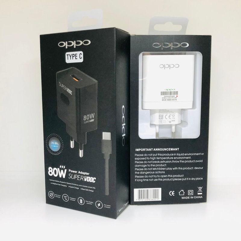 Charger Oppo 80w Reno PUTIH MICRO DAN TYPE C support Supervooc Fastcharging