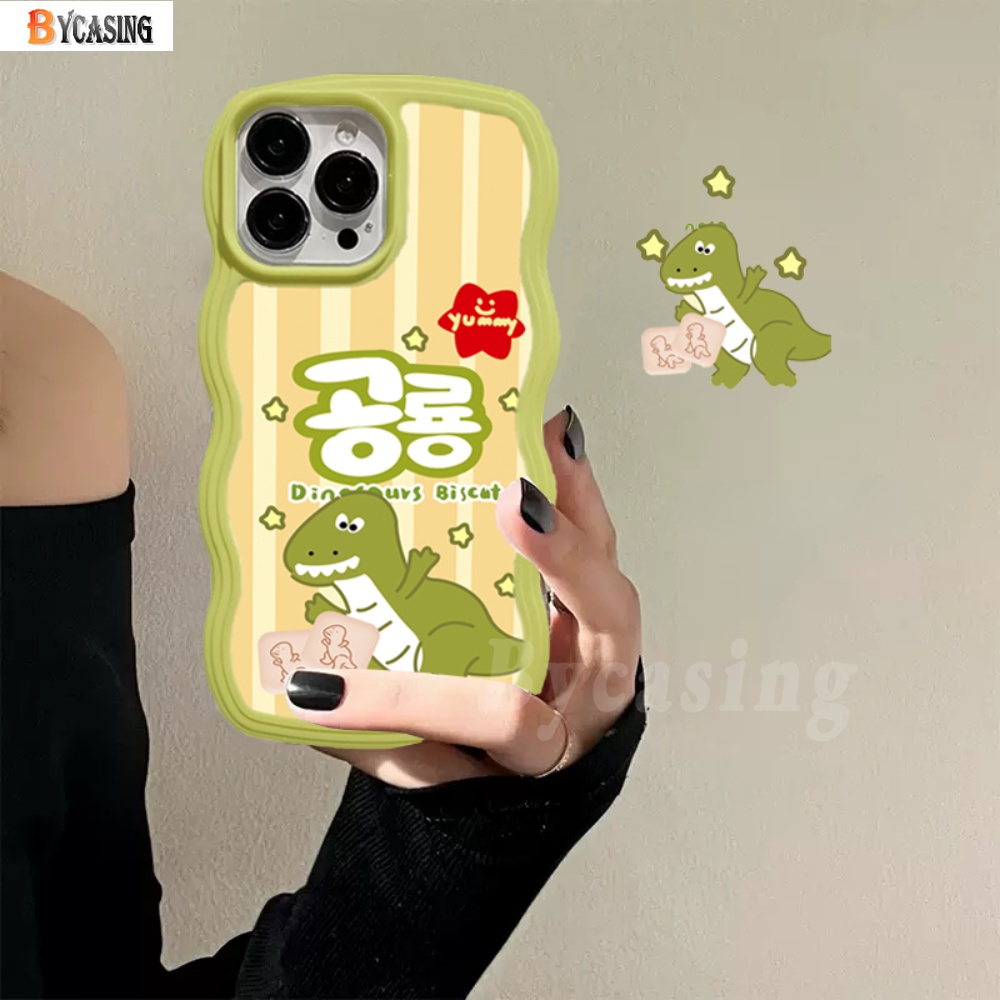 Redmi Note 11 Pro Note 11S 10C 10A 9C 9A 10 9T Note10 5G 10s Note9 Note8 Poco X3 NFC M3 Redmi A1 Case Lukisan Cat Minyak Dinosaurus Lucu Motif Biskuit Tepi Bergelombang TPU Soft Cover BY