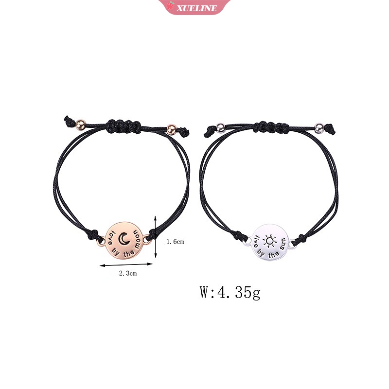 2pcs/set Gelang Pasangan Pesona Bulan Matahari Stainless Steel Untuk Wanita Dan Pria Fashion Perhiasan Gelang Tali Tenun Tangan Hadiah Kartu [ZXL]