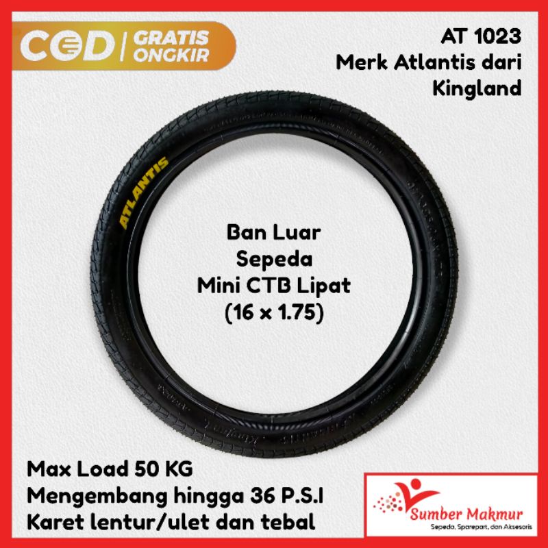 Ban Luar Sepeda 16 x 1.75 Mini CTB Lipat Merk Atlantis Kingland