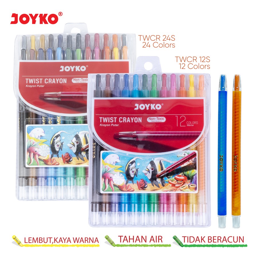 

TWIST CRAYON JOYKO TWCR -12S, TWCR-24S, TWCR 12 Mini | KRAYON PUTAR | ISI 12 dan 24 WARNA | NON TOXIC