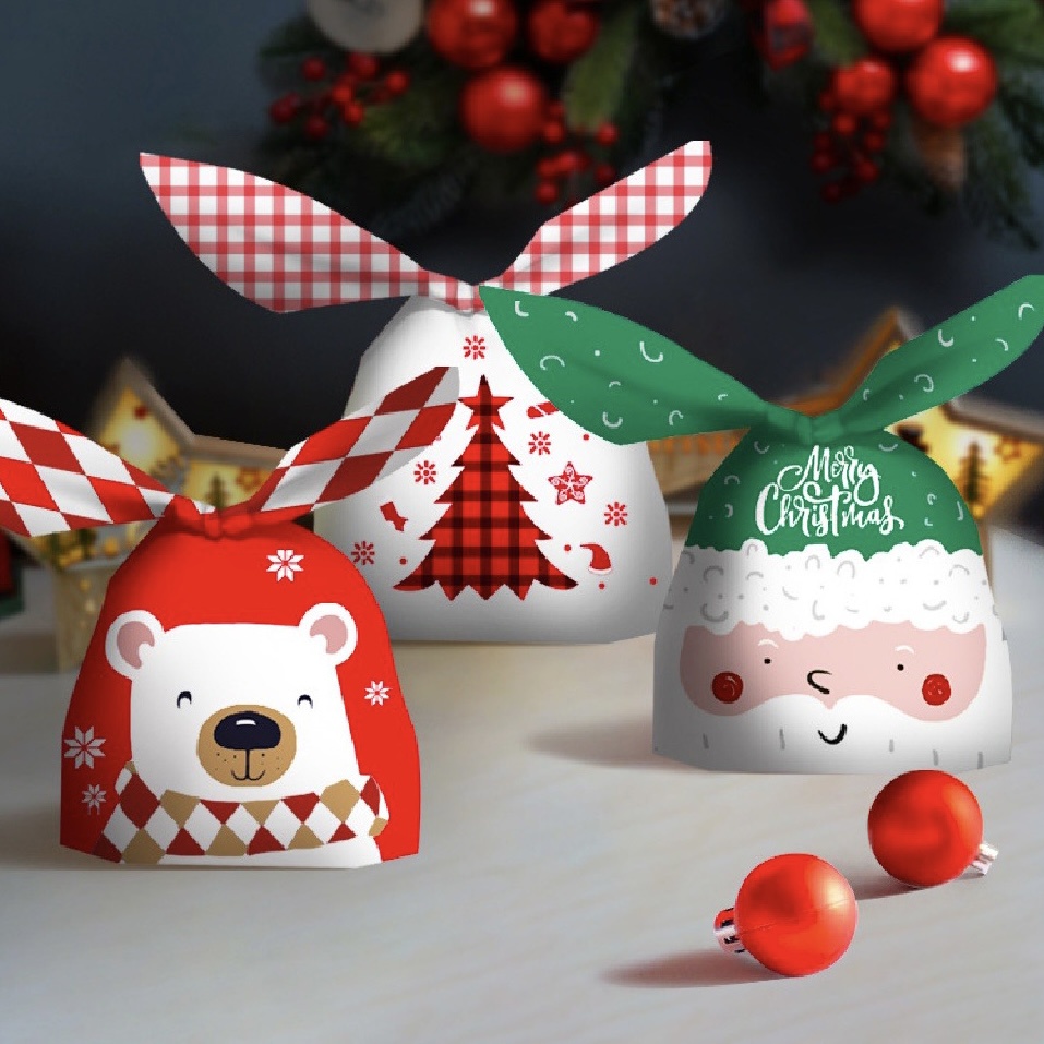 5 PCS TIED SNACK BAG CANDY PERMEN PLASTIK CHRISTMAS PACKAGING NATAL CHRISTMAS BUNGKUS KADO KERTAS HA