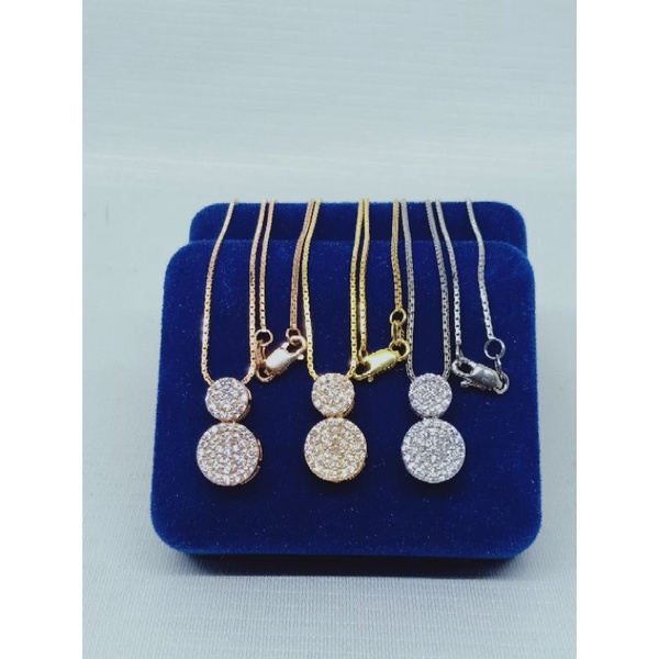 kalung perak asli silver 925 lapis emas/kalung rantai itali santa+liontin bulat di*r tumpuk 2 mp full/asli silver/fashion wanita