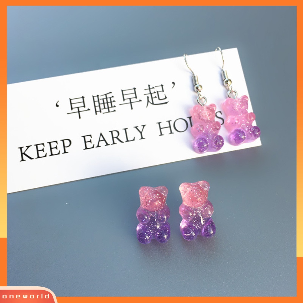 [WONE] Fashion Wanita Permen Warna Kartun Gummy Bear Ear Stud Earrings Perhiasan Hadiah