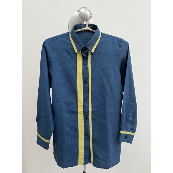 Preloved Kemeja Biru Tosca List Hijau