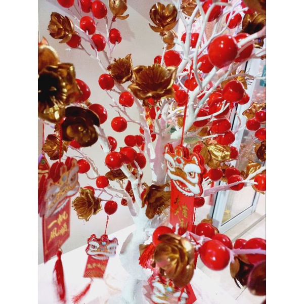 Pohon Facaishu Imlek Red Berry Orange / Pohon Hoki Imlek Cherry Jeruk 120cm / Pohon Keberuntungan 2023 / CNY Artificial Flower