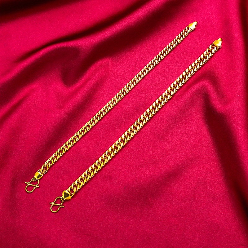 Goldkingdom Perhiasan Fashion Emas Asli Kadar 375 Bangkok Aksesoris Ready Stock Wanita Baru Retro Double Button Bos Gelang Untuk Pria