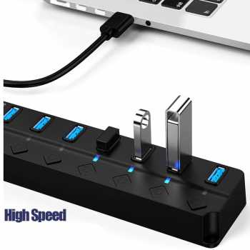 Usb Hub 7 Port High Speed Extender 1xUSB 3.0 &amp; 6xUSB 2.0 Super Cepat With Switch  / Adapter Port Usb Portable Colokan Konektor Extender Untuk Kabel Mouse Flashdisk Flash Drive Keayboard Printer For Laptop Pc Komputer / Cabang USB Murah Simpel Ringkas USB