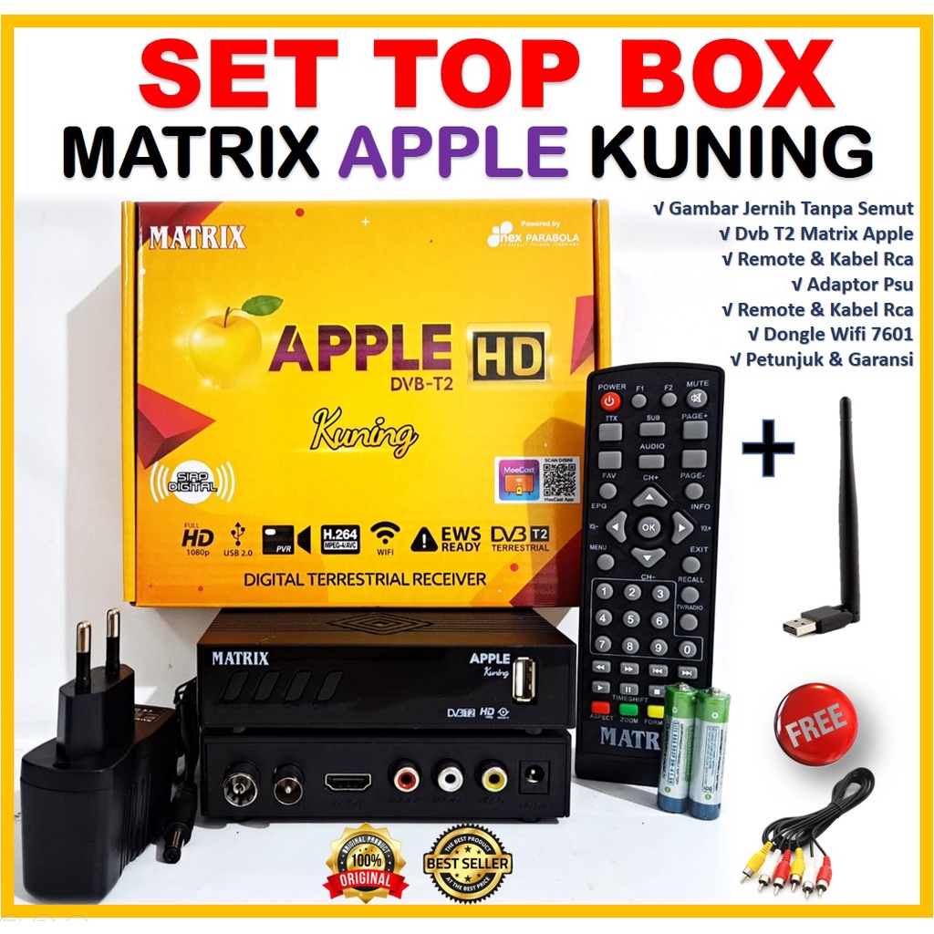 Set Top Box Matrix Apple KUNING DVB T2 Setopbox Digital TV Receiver Digital (K U N I N G)