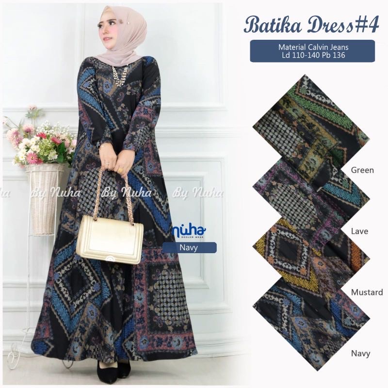 Batika Dress 4 LD110 - Gamis Calvin Jeans terbaru Jumbo Bigsize Oversize / 023-7094