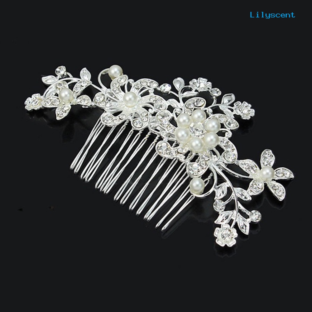 [LS]Rhinestone Faux Pearl Hias Bunga Sisir Rambut Jepit Rambut Pengantin Pernikahan Aksesori