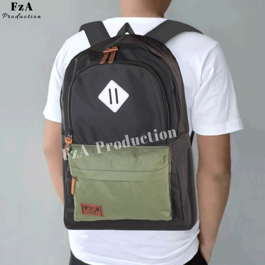 Tas Ransel Punggung Distro Casual Pria Wanita / Tas Ransel Laptop Original - FzA FREE Dompet Sakko HP