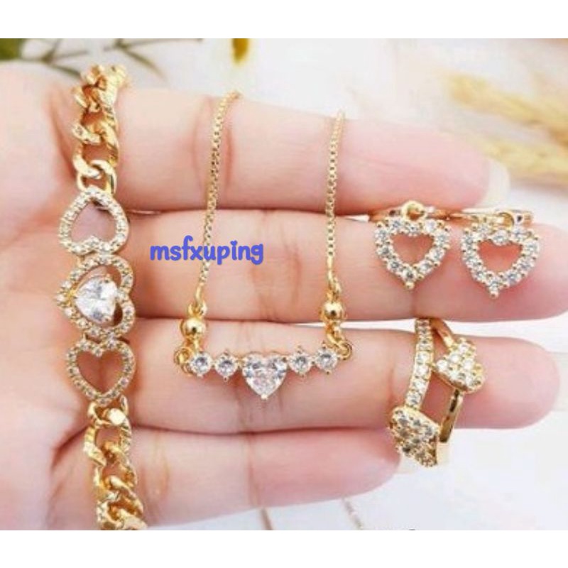 Xuping Set Perhiasan Wanita Love Permata Gold Cantik 1124a