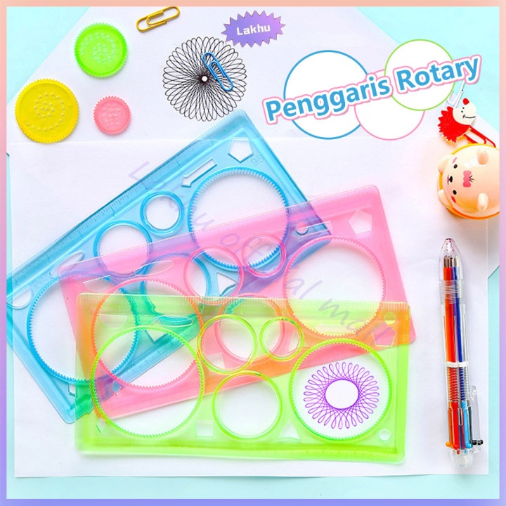 JCHO Garisan Rotary Pattern Bunga / Penggaris Rotari Kembang / Magic Spirograph Geometric Ruler