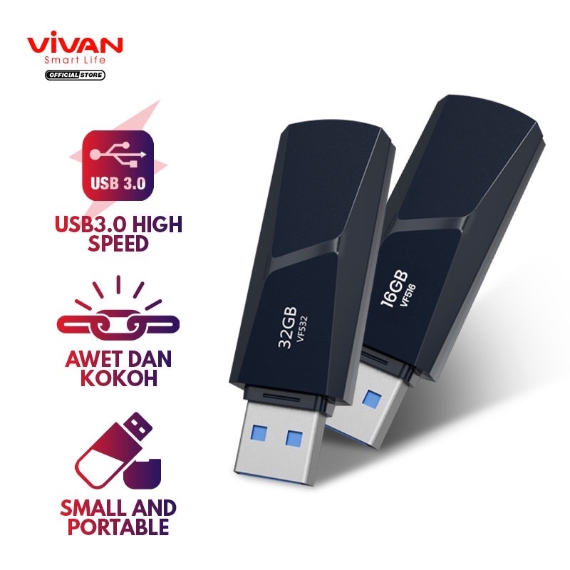 VIVAN Flashdisk VF516 (16GB) / VF532 (32GB) / VF564 (64GB) USB 3.0 High Speed VF516/VF532/VF564 - Garansi Resmi 1 Tahun