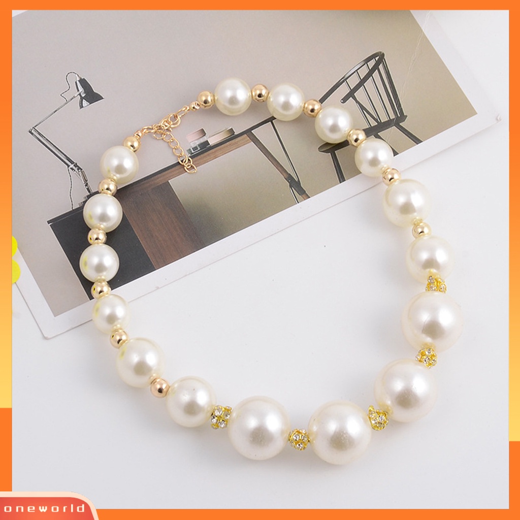 [WONE] Kalung Wanita Berlian Imitasi Mutiara Imitasi Bahan Alloy Round Short Type Necklace Untuk Valentine Day