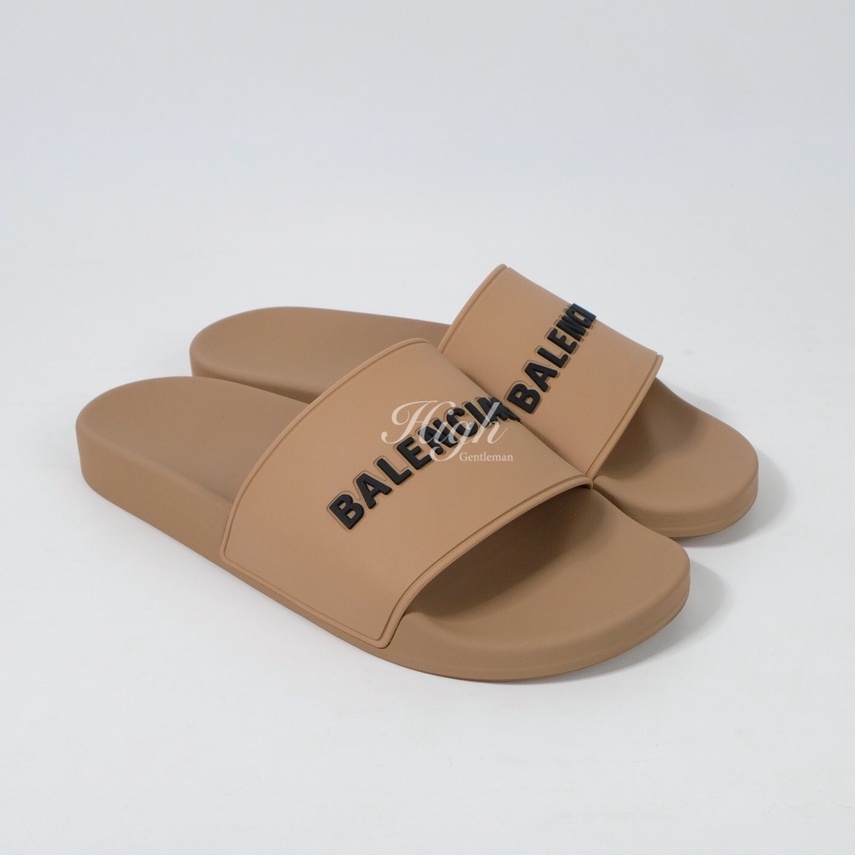 Blenciaga Logo Rubber Slides Beige 100% Authentic