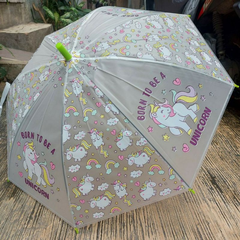 Payung Tongkat Anak karakter Kuda Poni - Transparant Doff Unicorn 286