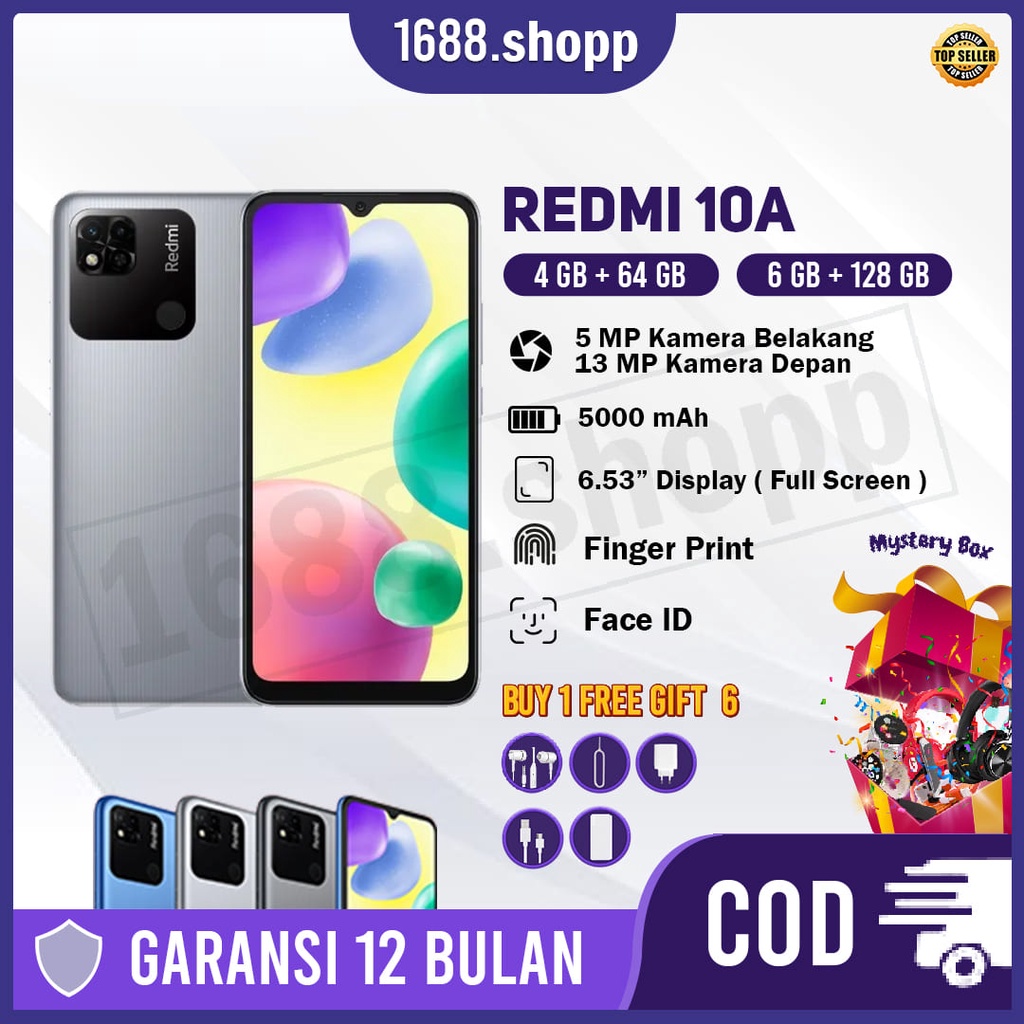 Hp Xiaomi Redmi 10A Ram 4/64GB 6/128GB Layar 6.53Inci Garansi 1 Tahun Murah Grosir