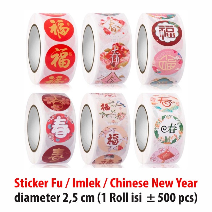 

Label Sticker Imlek Fu Tahun Baru Cina Stiker Fuk Hoki CNY 2,5 cm 500 pcs/Roll