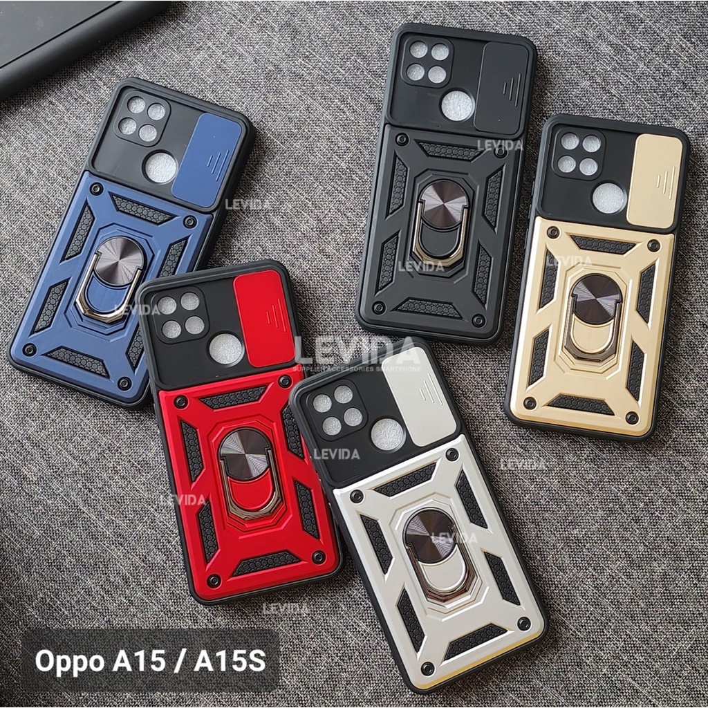 Case For Oppo A15 Oppo A15S Case Robot Slide Kamera Protect + Ringstand Oppo A15 Oppo A15S