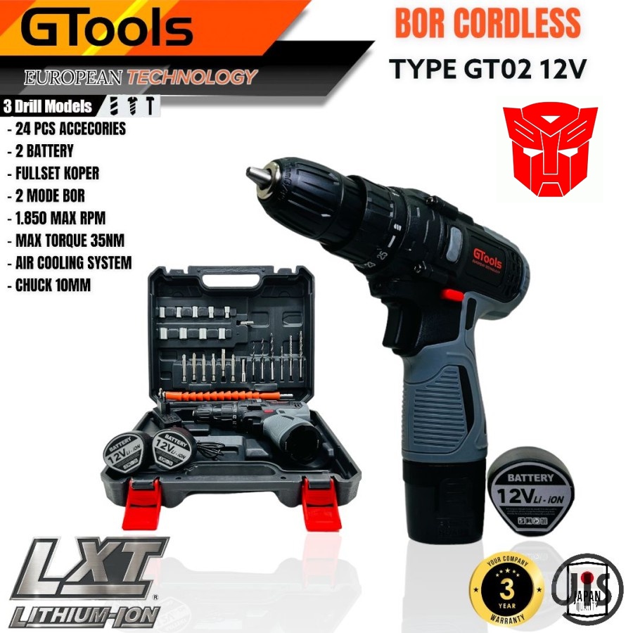 Mesin Bor cordless 12v GTOOLS EROPA GT02 BOR BESI BOR TEMBOK DAN KAYU