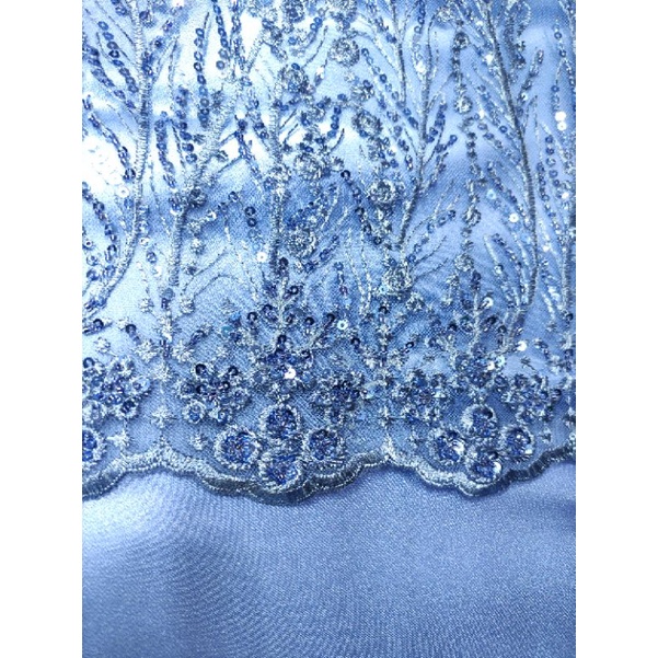 Kain Tile Brokat Akar Payet Sequin Impor SAT NC047-22F-6 Baby Blue