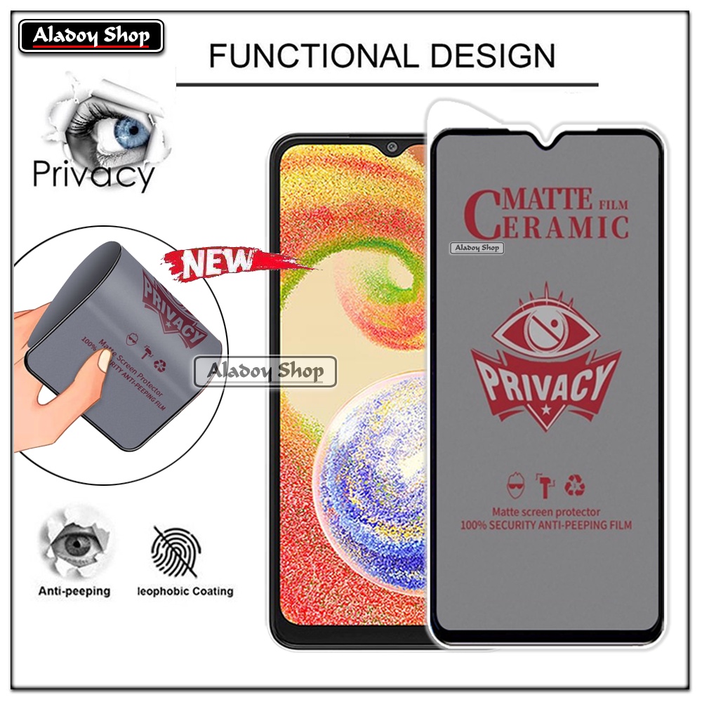 Tempered Glass Anti SPY Samsung A04 Anti Gores Privacy + Tempered Glass kamera dan Skin Carbon