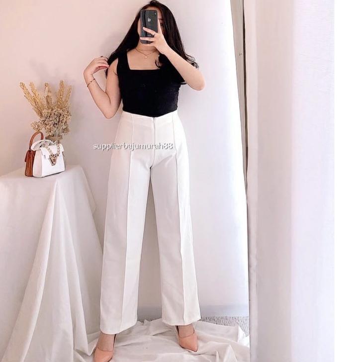 Celana Kerja Kantor Wanita Celana Kulot JUMBO Putih Wanita Basic Highwaist Bahan Scuba Premium Celana Panjang Wanita Kekinian Aanti kusut