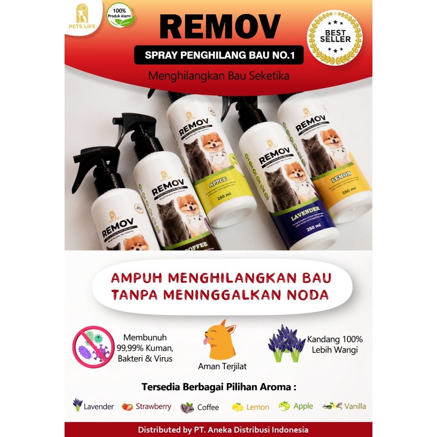 REMOV SPRAY 250 ML / Penghilang Bau Hewan dan Kandang varian wangi