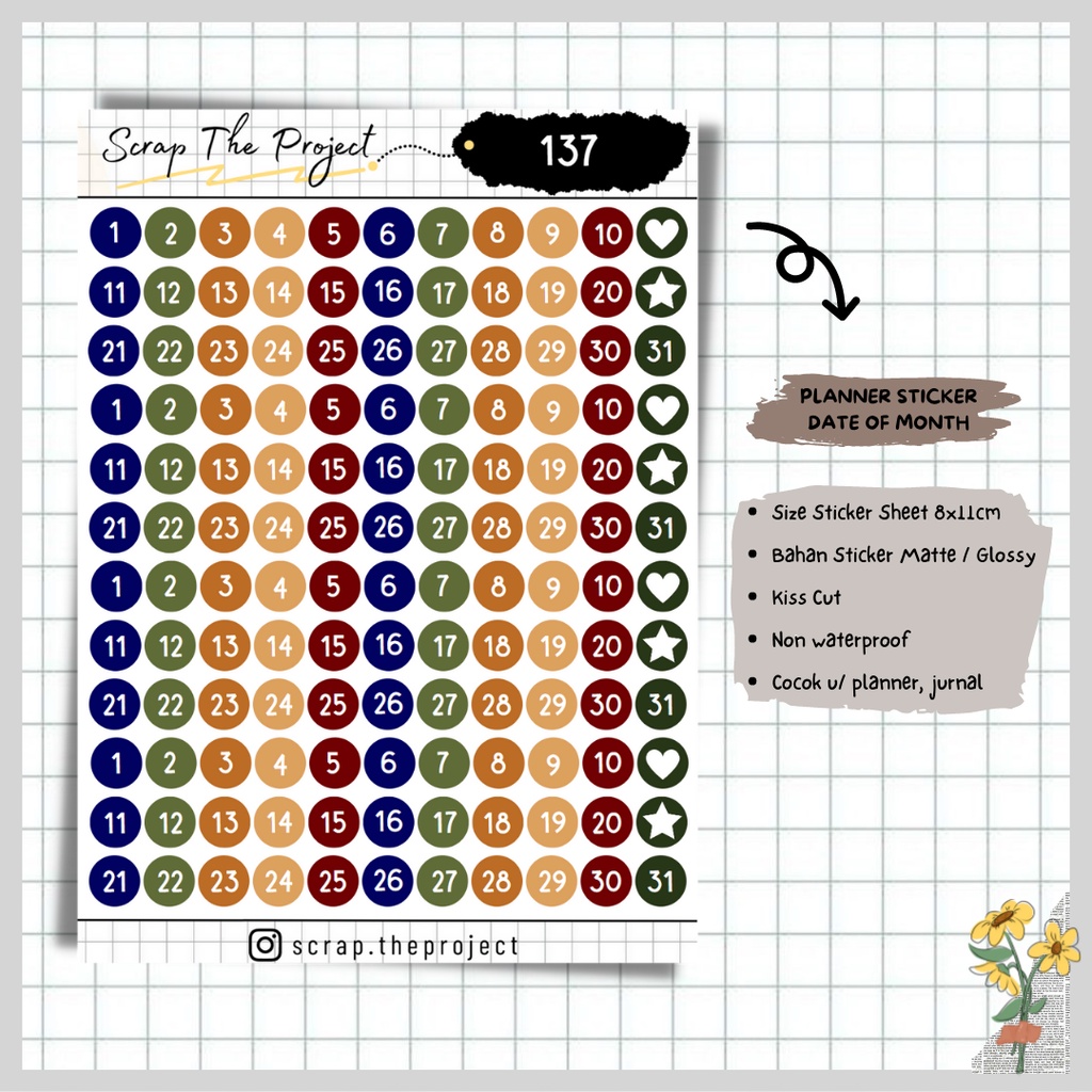

STICKER PLANNER JOURNAL / STICKER DATE OF MONTH / STP - 137