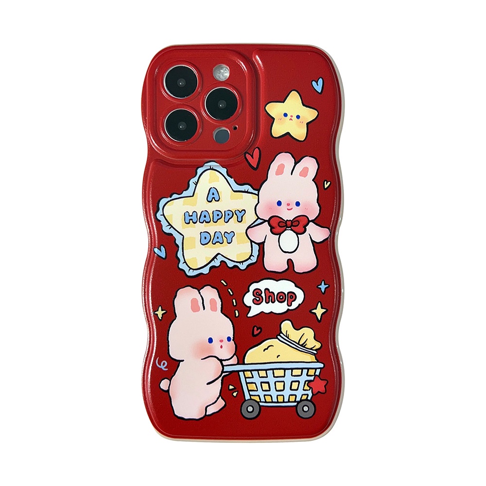 IPHONE Ins Lucu Belanja Kelinci Kartun Silikon Case Kelinci Untuk Iphone14 11 12 13 PRO MAX Casing Cover Pelindung