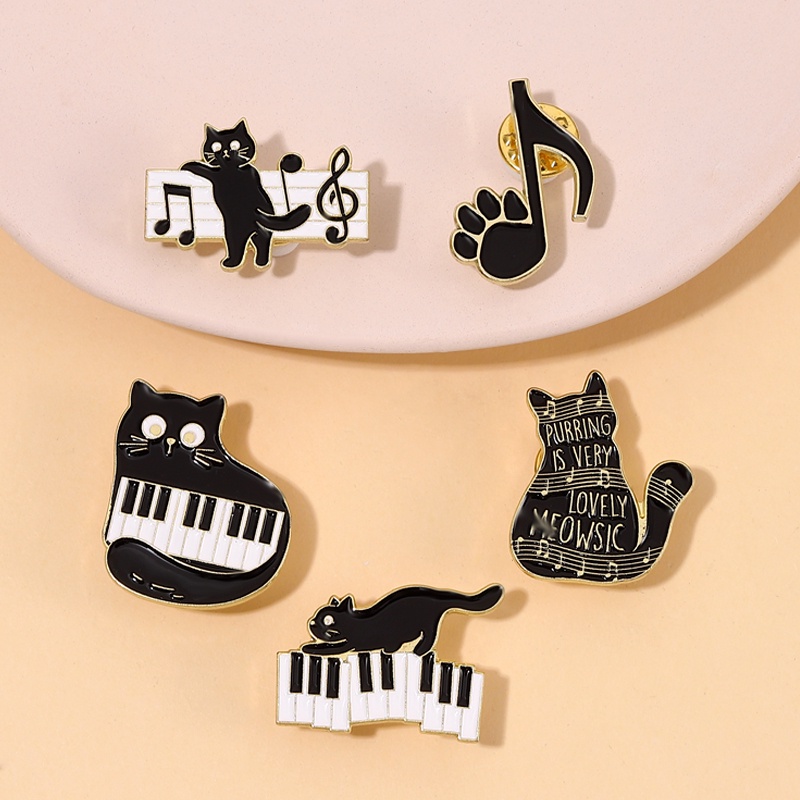 &quot;Purring Is Very Lovely Meowsic&quot; Kartun Kucing Lapel Pin Musik Note Kucing Bros Piano Kunci Lencana Hadiah Untuk Teman Kostum Aksesoris Perhiasan