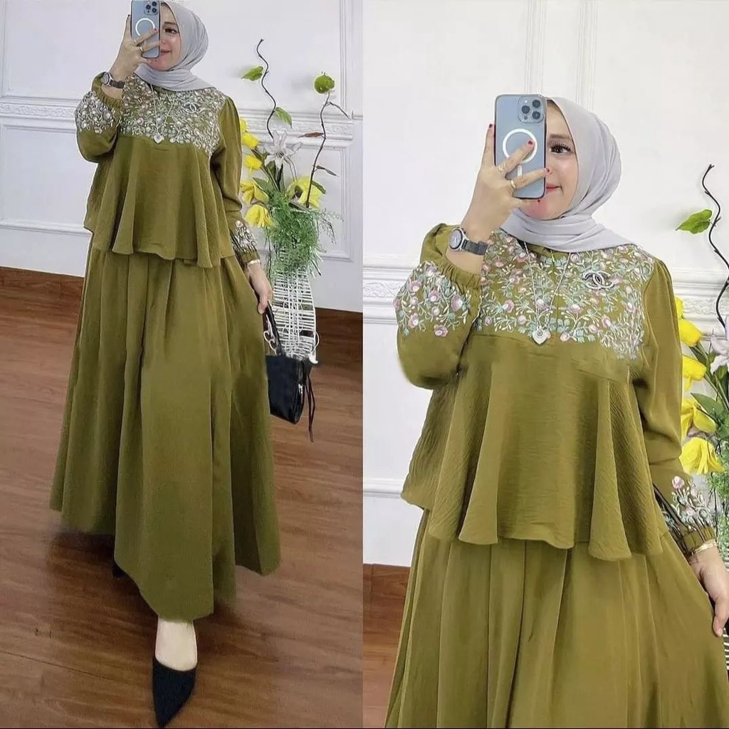 Bajurancak Mozay Set Rok Wanita Terbaru 2022 Premium Setelan Baju Dan Rok Wanita Crinkle Airflow Aplikasi Bordir Baju Setelan